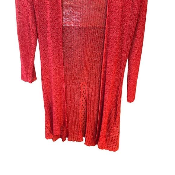 Moffi Sz M Red Stretch Knit Draped Hem Open Long Sleeve Maxi Boho Cardigan - Picture 4 of 9